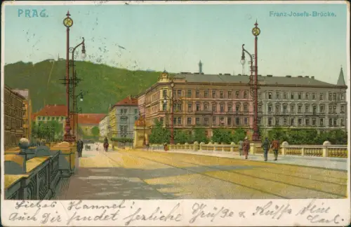Postcard Prag Praha Franz-Josefs-Brücke - Künstlerkarte 1903