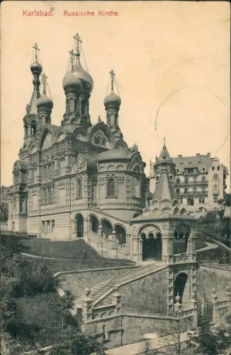 Postcard Karlsbad Karlovy Vary Russisch-Orthodoxe Kirche Aufgang 1913