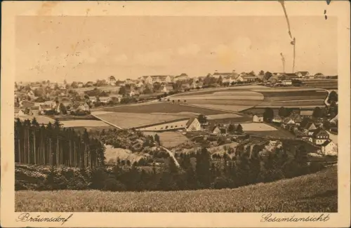 Ansichtskarte Bräunsdorf-Oberschöna Stadtblick 1925  Gel. Bahnpoststempel Dresden Hof