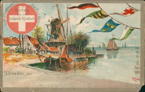Ganzsache Germania - Windmühle Bazar für notleidende Kinder Dresden 1900