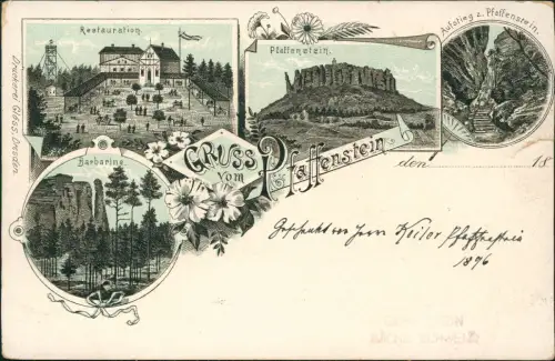 Litho  Pfaffendorf Königstein Sächsische Schweiz Pfaffenstein Restauration 1897