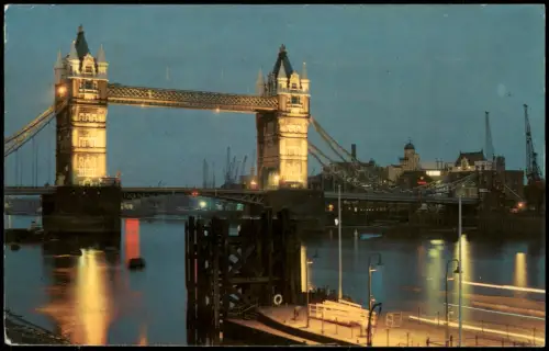 Postcard London Tower Bridge und Themse bei Nacht 1980