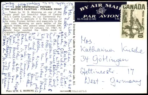 Postcard Nicola Valley Pyramid Point, Central B.C. 1967