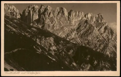 Ansichtskarte Elmau-Krün Gruttenhütte mit Törlspitzen im Kaisergebirge 1930