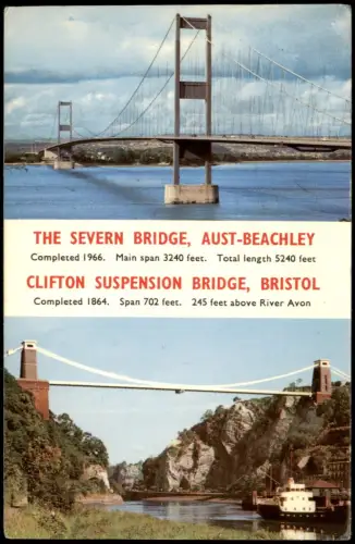 Postcard Bristol Severn Bridge und Clifton Suspension Bridge 1969