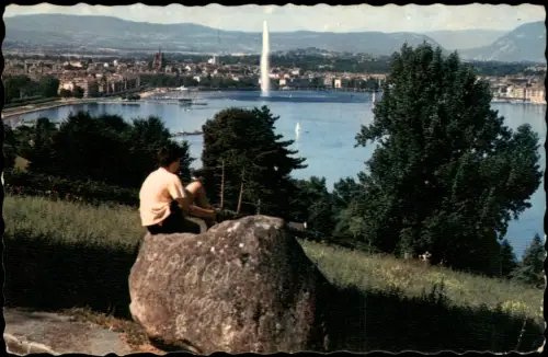Ansichtskarte Genf Genève Gesamtansicht mit Jet d'Eau und Pierre Biron 1960
