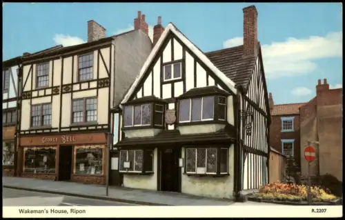 Postcard Ripon Wakeman's House und George Bell Ladengeschäft 1970
