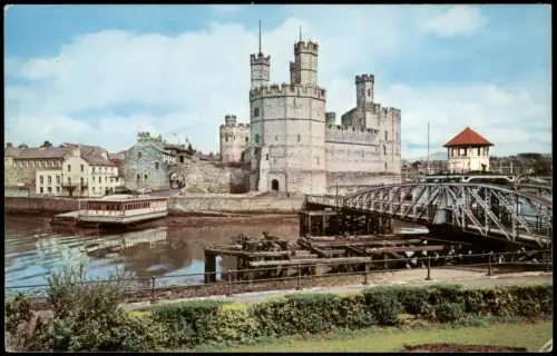 Postcard Caernarfon Aber Bridge and Caernarvon Castle 1972