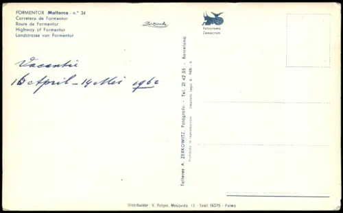 Postale Formentor Carretera de Formentor 1962