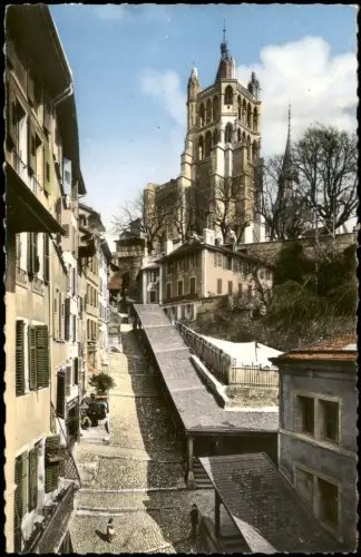Ansichtskarte Lausanne Escaliers du Marché und Kathedrale Notre-Dame 1951