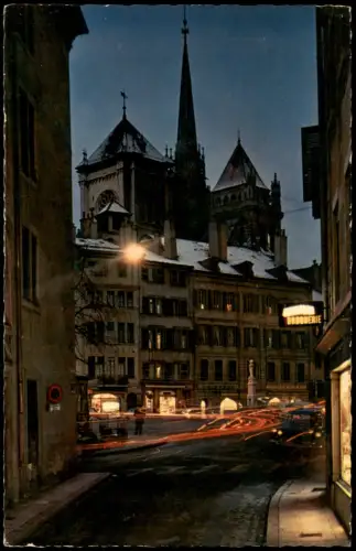 Genf Genève Place du Bourg-de-Four mit Kathedrale Saint-Pierre bei Nacht 1960