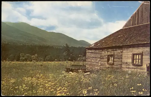 Postcard Franconia Landschaft im Franconia Valley mit Holzscheune 1955