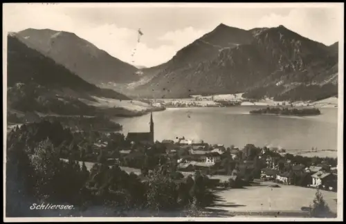 Fischbachau Panoramablick über den Schliersee mit Kirche und Gebirge 1927