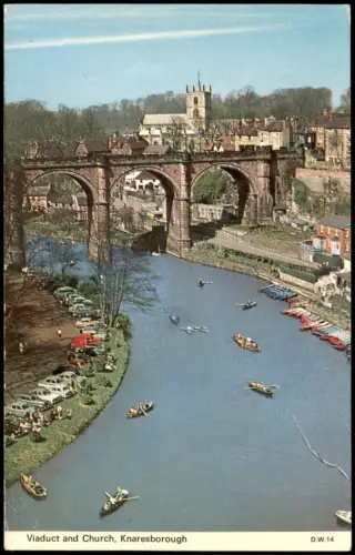 Knaresborough Viadukt und Kirche am Flussufer mit Ruderbooten 1970