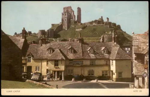 Postcard Corfe Castle Corfe Castle mit The Greyhound Hotel 1960