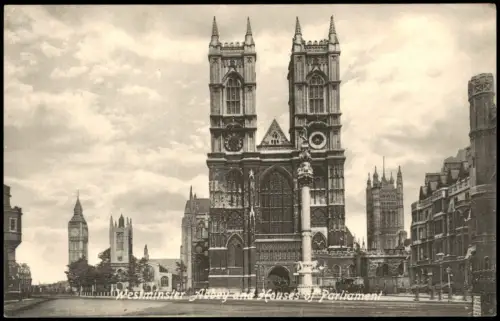 Postcard London Westminster Abbey und Houses of Parliament 1910