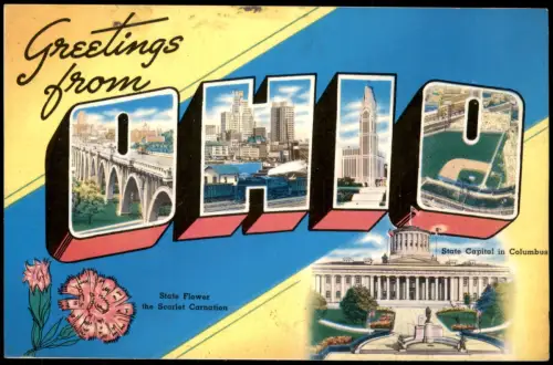 Postcard Columbus Greetings from Ohio - Large Letter Postkarte 1970