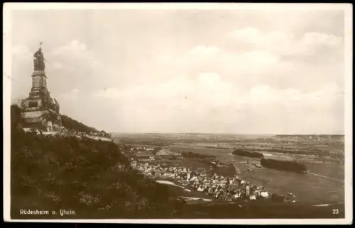 Ansichtskarte Rüdesheim (Rhein) Niederwalddenkmal und Stadt - Fotokunst 1938