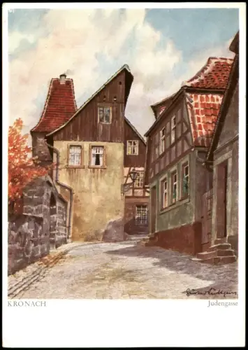 Kronach Judengasse signierte Künstlerkarte nach Aquarell Gust. Lüttgens 1950
