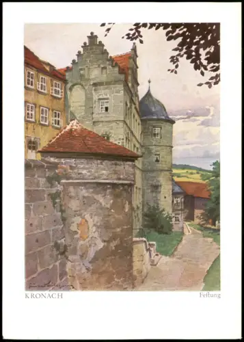 Kronach Festung signierte Künstlerkarte nach Aquarell Gust. Lüttgens 1950