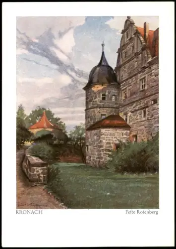 Kronach Feste Rosenberg Künstlerkarte nach Aquarell Gust. Lüttgens 1950