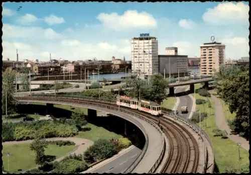 Ansichtskarte Mannheim Rheinbrücke und Blick zum Hafen 1964