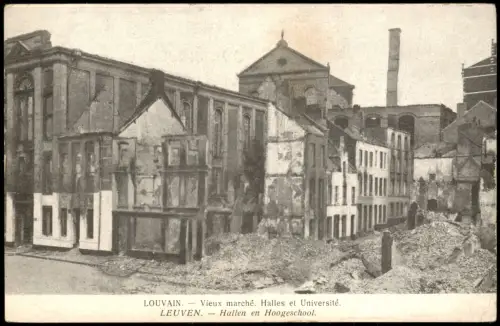 Postkaart Löwen Louvain Hallen en Hoogeschool. WK1 Militaria 1916