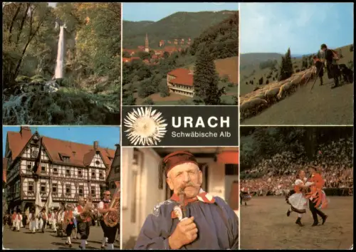 Bad Urach Mehrbildkarte mit 6 Ansichten u.a. Musik-Kapelle uvm. 1975