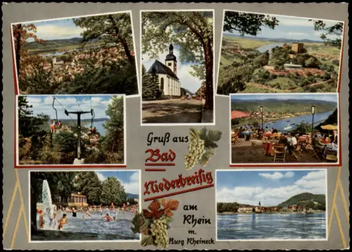 Bad Niederbreisig Mehrbild-AK mit Bergrestaurant Café Burg Rheineckbei uvm. 1970