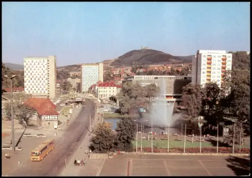 Suhl Blick vom Haus der Gewerkschaftenauf das Stadtzentrum DDR AK 1980