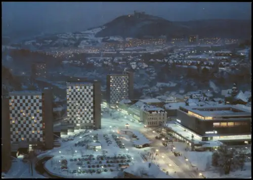 Ansichtskarte Suhl Panorama-Ansicht - abends, im Winter 1986
