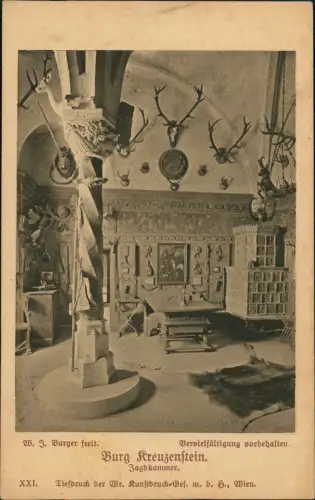 Ansichtskarte Leobendorf Burg Kreuzenstein. Jagdkammer. 1925