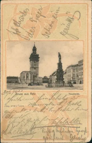 Ansichtskarte Retz NÖ Hauptplatz - Jugenstil-Ornament 1905