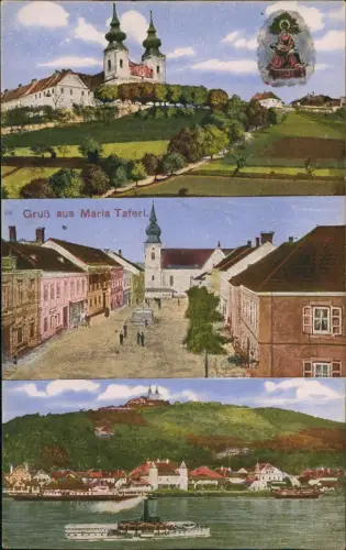 Ansichtskarte Maria Taferl 3 Bild Stadt Platz Dampfer 1914
