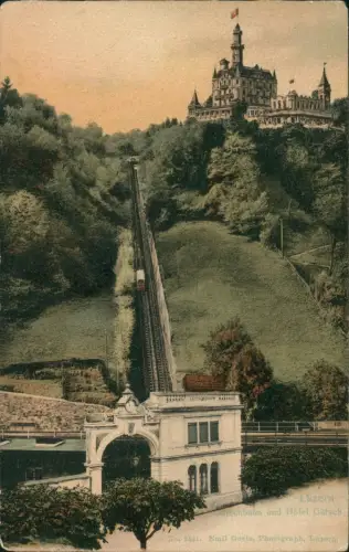 Ansichtskarte Luzern Lucerna Gütschbahn Station und Hotel 1912