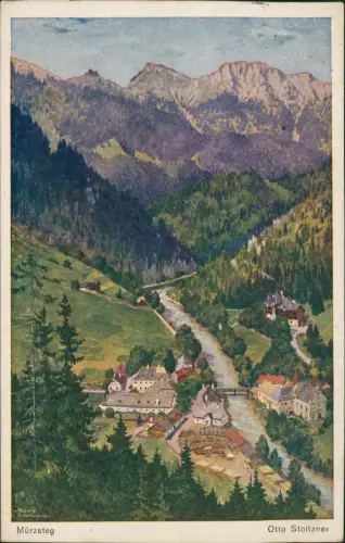 Ansichtskarte Mürzsteg-Mürzzuschlag Stadtblick Künstlerkarte 1930