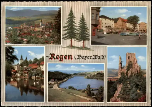 Ansichtskarte Regen Mehrbildkarte mit 5 Ortsansichten 1970