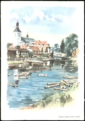 Ansichtskarte Regen Künstlerkarte Ortsansicht 1982