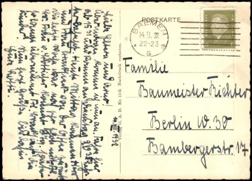 Ansichtskarte Bremen Rathaus belebter Vorplatz 1932