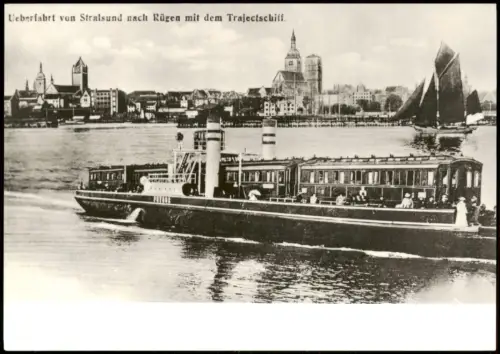 Stralsund Trajektschiff (Überfahrt Stralsund Rügen - Reproansicht DDR AK) 1983