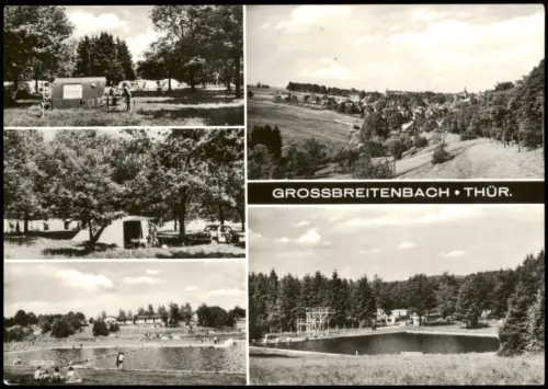 Großbreitenbach DDR Mehrbild-AK mit Ortsansichten u.a. Freibad, Zeltplatz 1974