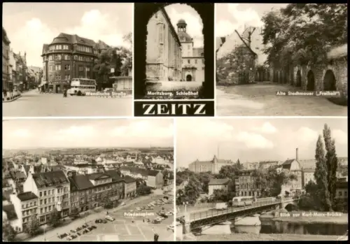 Zeitz DDR Mehrbild-AK u.a. Wendische Str. Stadtmauer Friedensplatz 1973