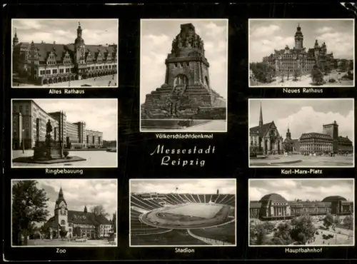 Leipzig DDR Mehrbild-AK u.a. mit 8 Stadt-Ansichten Stadion, Bahnhof uvm. 1960