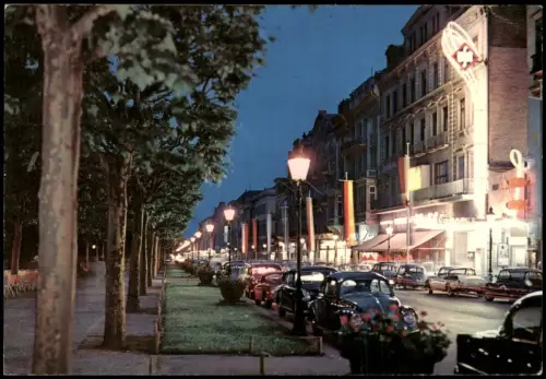 Wiesbaden Wilhelmstraße bei Nacht, Autos u.a. Volkswagen VW Käfer 1960