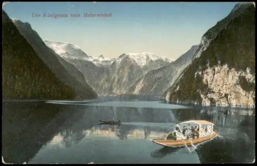 Schönau am Königssee Der Königssee vom Malerwinkel, Touristen-Boot 1911