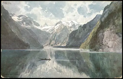 Schönau am Königssee Königssee Stimmungsbild Künstlerkarte 1924