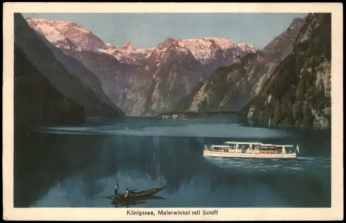 Schönau am Königssee Königssee, Malerwinkel mit Schiff und Alpen-Glühen 1926