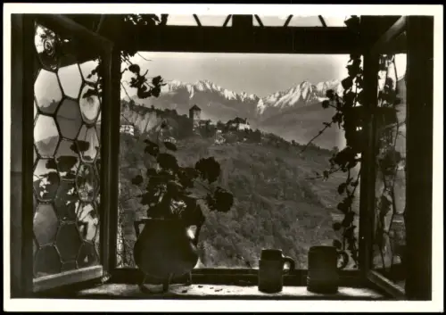 Meran Merano Panorama-Ansicht Ausblick vom Schloss Thurnstein auf Tirol 1950