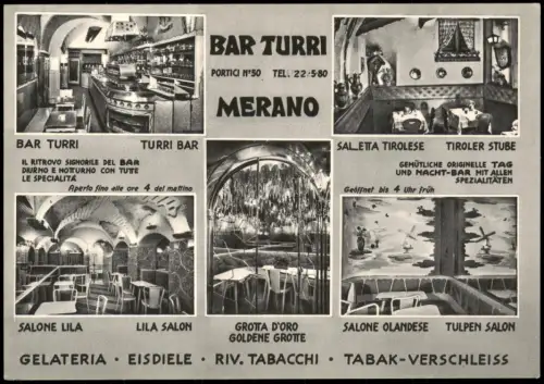 Meran Merano Gelateria Eisdiele BAR TURRI PORTICI N50 Merhbildkarte Innen  1950