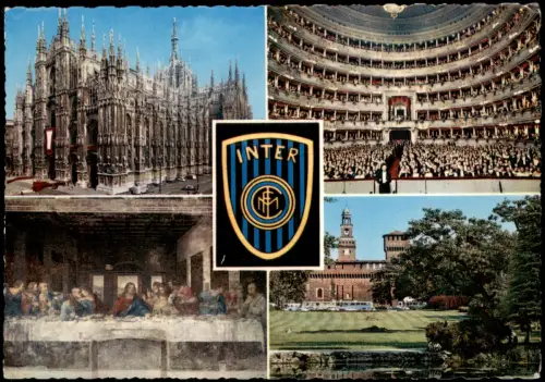 Mailand Milano Mehrbildkarte Stadt-Ansichten und INTER Fußball Wappen 1968